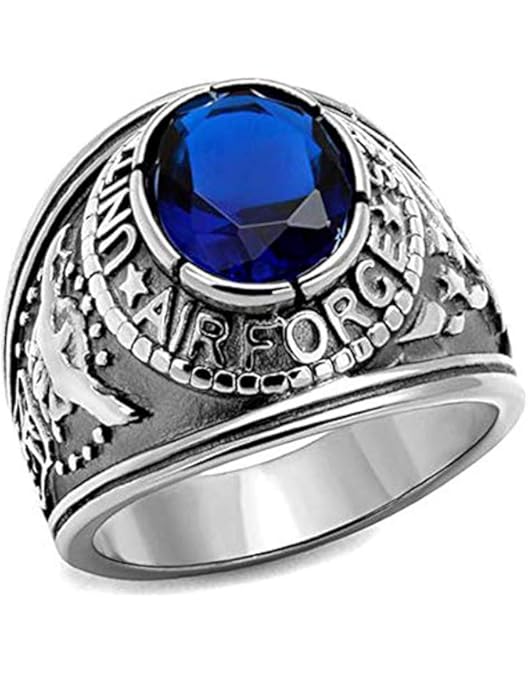 US Air Force Ring - (Gold Plated w/Blue Stone) USAF Military Rings